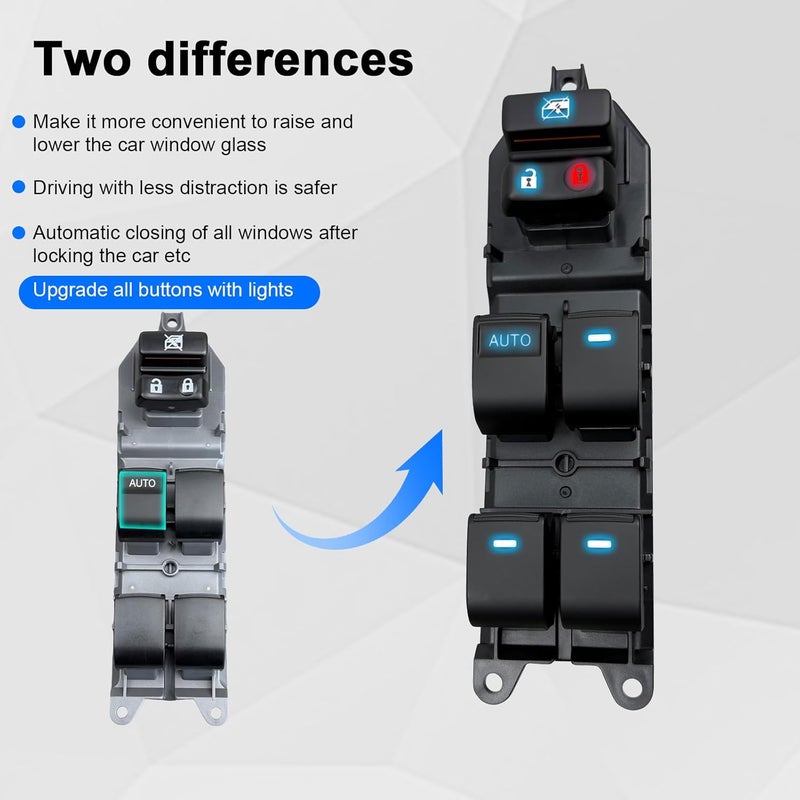 BELGEMAY Driver - Side Window Switch with Ice - Blue LED Lights - Fits 07-11 Camry XLE, 12-14 Prius C, 12-14 Camry, 08-15 Scion xB/xD, 12-15 Tacoma​ - Image 5